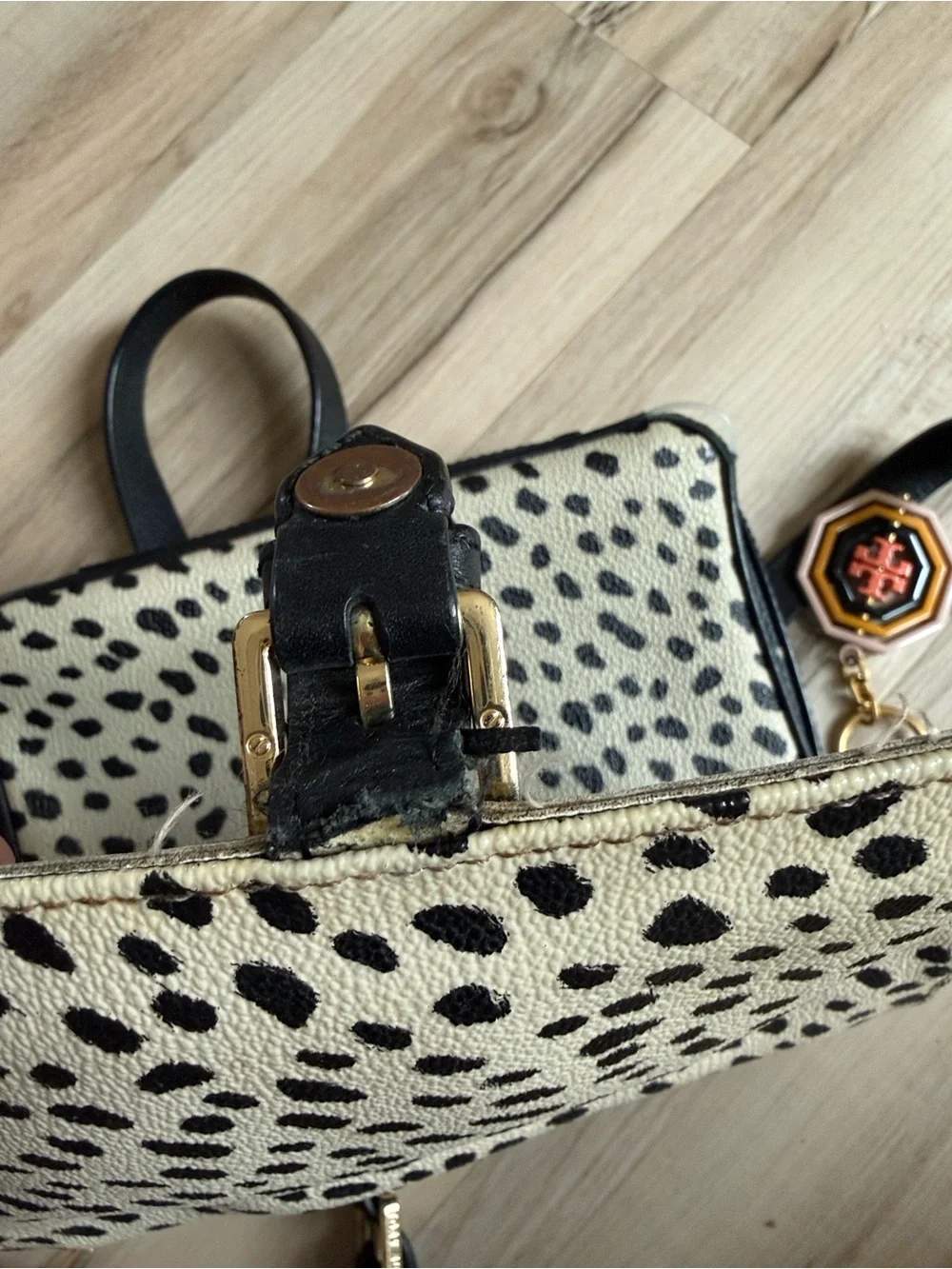 Tory Burch Black and White Spotted Leather Crossbody